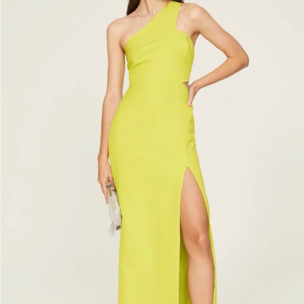 Aidan Mattox yellow one shoulder dress
